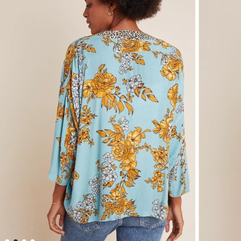 NWT Anthropologie Andersen & Lauth Zoe Leopard-Trimmed Kimono Size All One Size - Picture 9 of 11
